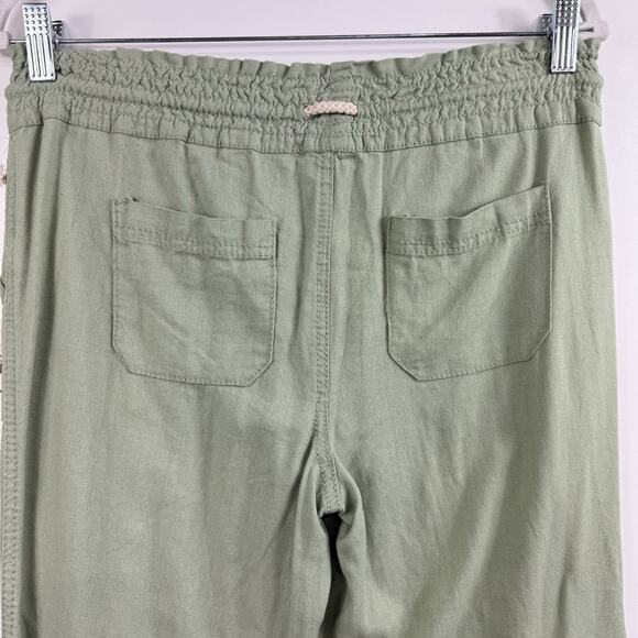 New Green Linen Blend April Kiss Pants Small Beach Rope Drawstring Waist Pockets - Picture 7 of 11